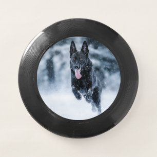 Black German Shepherd in snow Duvet Cover Wham-O Frisbee