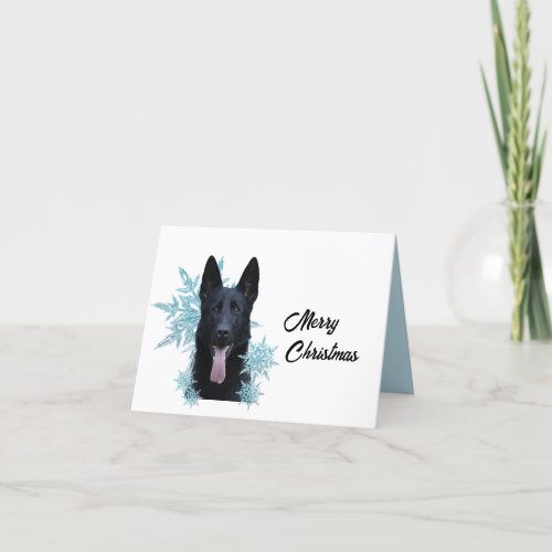 Black German Shepherd in the Snowflakes  Holiday Card