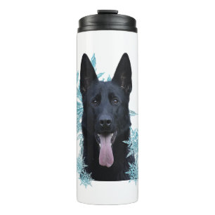 Black German Shepherd in the Snowflakes Thermal Tumbler