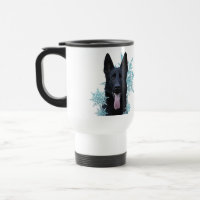 Black German Shepherd in the Snowflakes