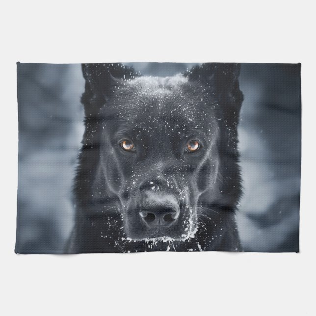 Black German Shepherd Kitchen Towel (Horizontal)