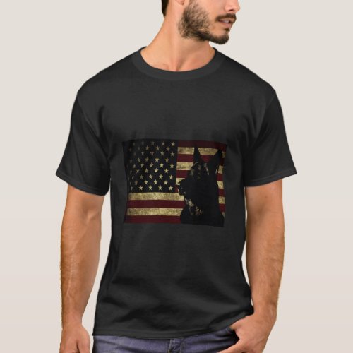 Black German Shepherd Lover American Flag 4Th July T_Shirt