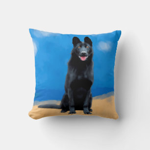 Black German Shepherd On Beach Throw Pillow