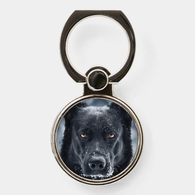 Black German Shepherd Phone Ring Stand (Front)