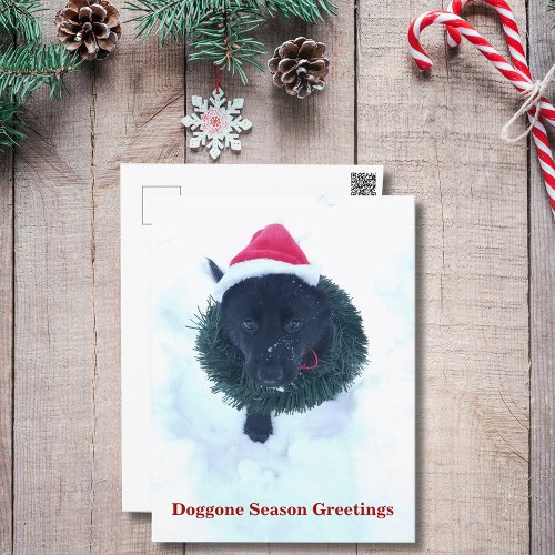 Black German Shepherd Puppy Christmas Wreath Holiday Postcard