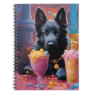 Black German Shepherd puppy, ice cream Notebook