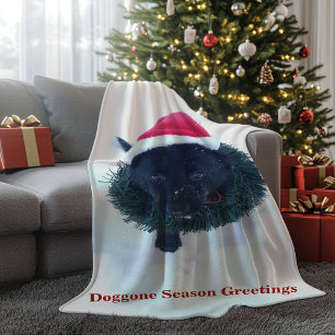 Black German Shepherd Puppy in a Wreath Fleece Blanket
