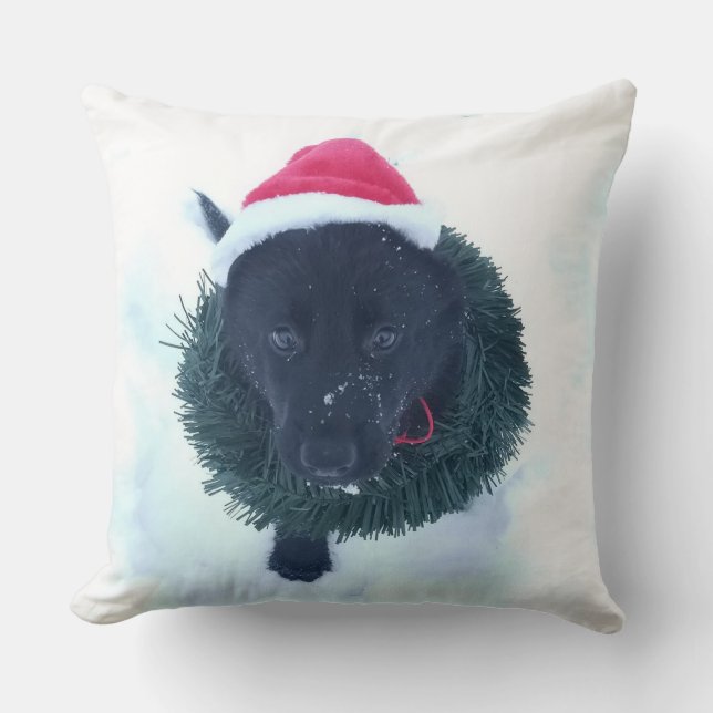 Black German Shepherd Puppy in a Wreath, ZKA Throw Pillow (Front)