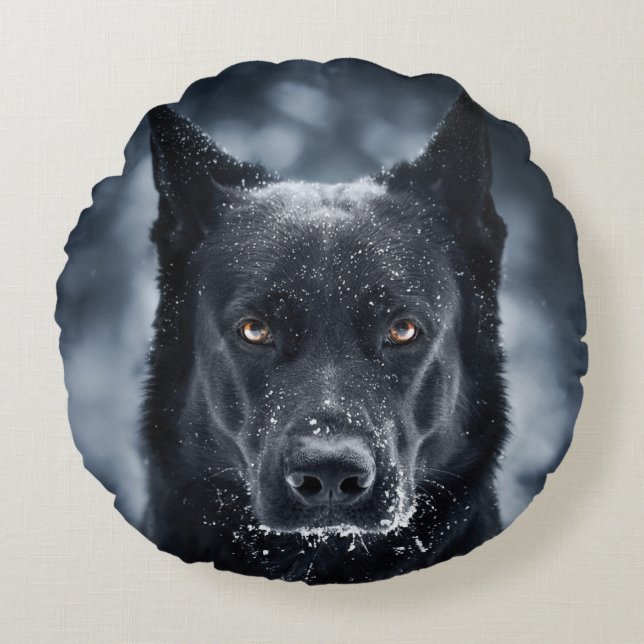 Black German Shepherd Round Pillow (Front)