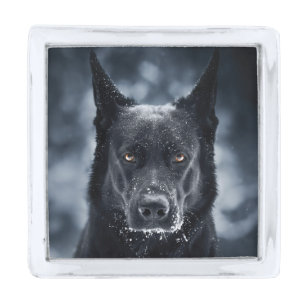 Black German Shepherd Silver Finish Lapel Pin