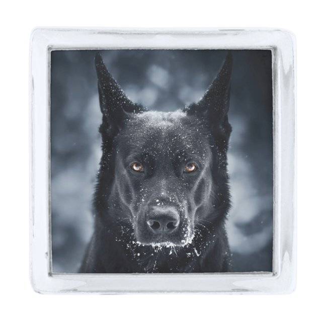 Black German Shepherd Silver Finish Lapel Pin (Front)