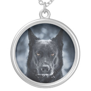 Black German Shepherd Silver Plated Necklace