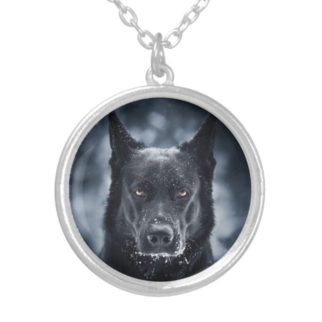 Black German Shepherd Silver Plated Necklace (Front)