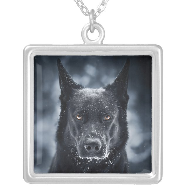 Black German Shepherd Silver Plated Necklace (Front)