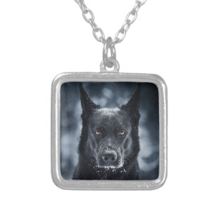 Black German Shepherd Silver Plated Necklace