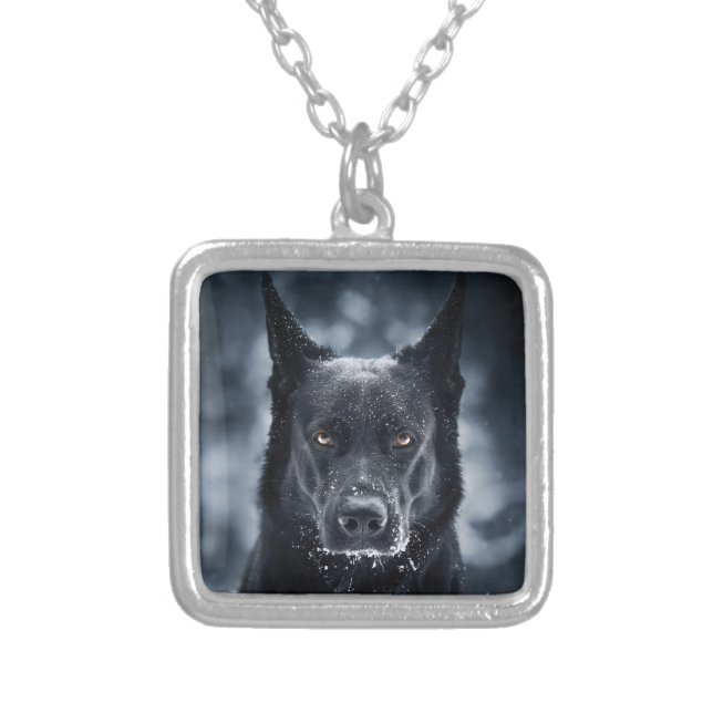 Black German Shepherd Silver Plated Necklace (Front)