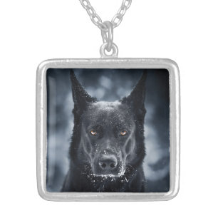 Black German Shepherd Silver Plated Necklace