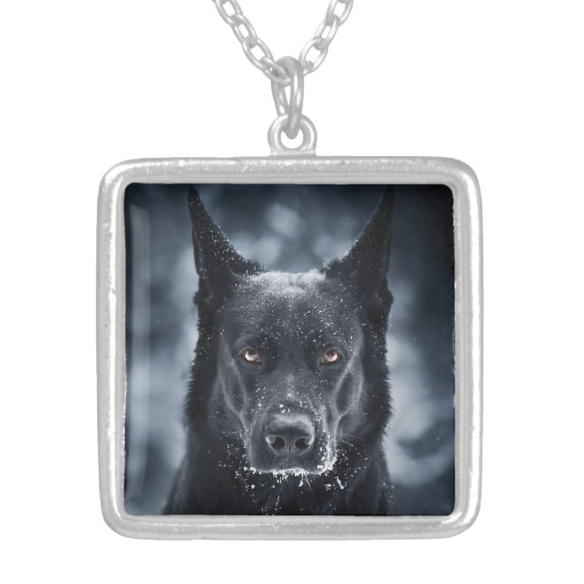 Black German Shepherd Silver Plated Necklace (Front)
