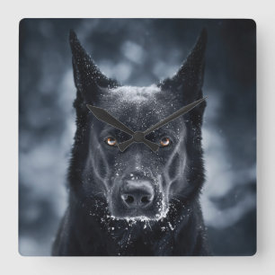Black German Shepherd Square Wall Clock