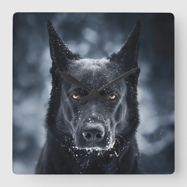 Black German Shepherd Square Wall Clock (Front)