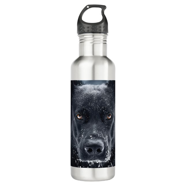 Black German Shepherd Stainless Steel Water Bottle (Front)