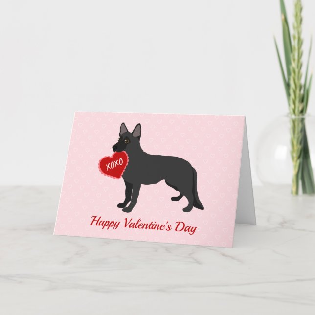 Black German Shepherd Valentine's Day Holiday Card (Front)
