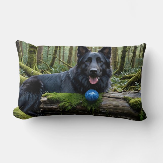 Black German Shepherd with Ball Lumbar Pillow (Front)