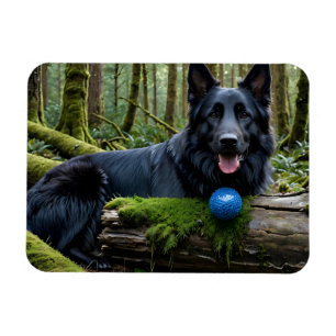 Black German Shepherd with Ball Magnet