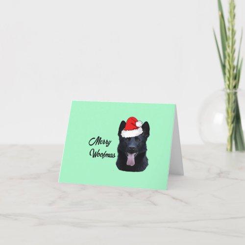 Black German Shepherd with Santa Hat    Holiday Card