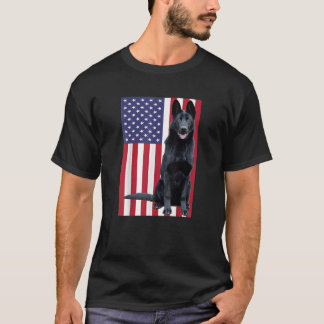 Black German Shepherd with US Flag T-Shirt