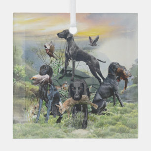 Black German Shorthaired Pointers    Glass Ornament
