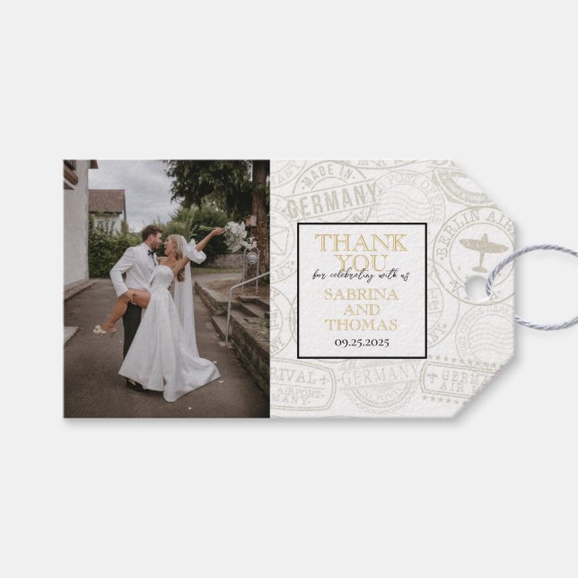 Black Germany Wedding Photo Gift Tags (Front (Horizontal))