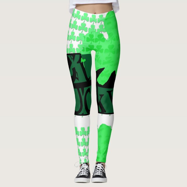 Black Get Lucky Clover St Patrick Leggings (Front)