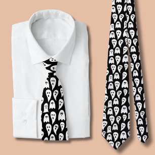 Black Ghost Halloween Neck Tie