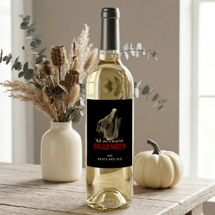 Black Ghost Halloween Personalized Wine Label