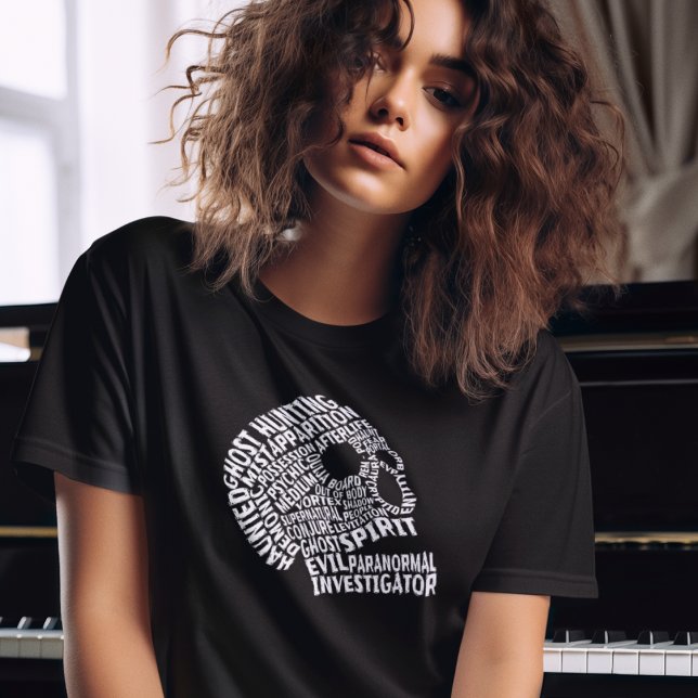 Black Ghost Hunting Paranormal Skull Womens T-Shirt (Creator Uploaded)