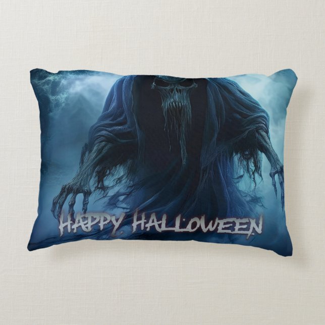 Black ghost in a hellish landscape - Halloween Accent Pillow (Back)
