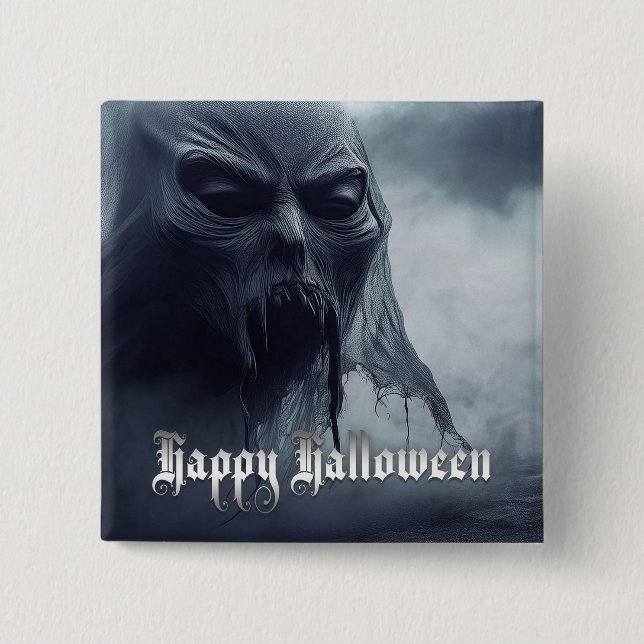 Black ghost in a hellish landscape - Halloween Button (Front)