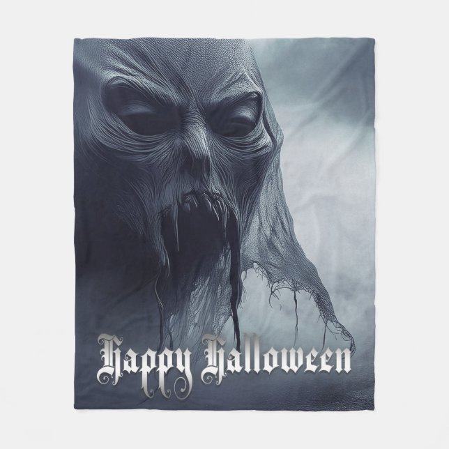 Black ghost in a hellish landscape - Halloween Fleece Blanket (Front)