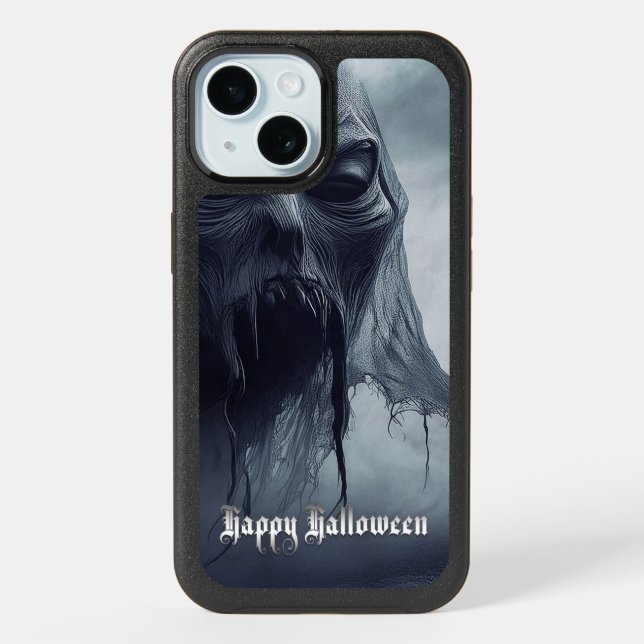 Black ghost in a hellish landscape - Halloween iPhone 15 Case (Back)