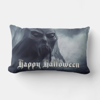 Black ghost in a hellish landscape - Halloween Lumbar Pillow