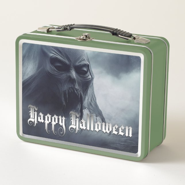 Black ghost in a hellish landscape - Halloween Metal Lunch Box (Front)