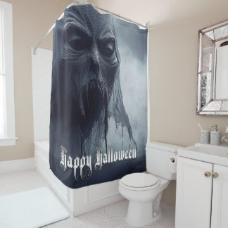 Black ghost in a hellish landscape - Halloween Shower Curtain