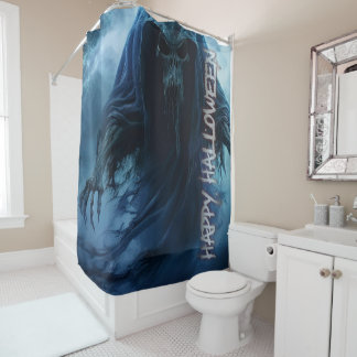 Black ghost in a hellish landscape - Halloween Shower Curtain