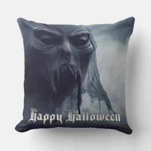 Black ghost in a hellish landscape - Halloween Throw Pillow