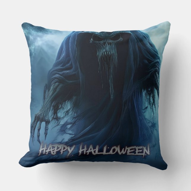Black ghost in a hellish landscape - Halloween Throw Pillow (Front)