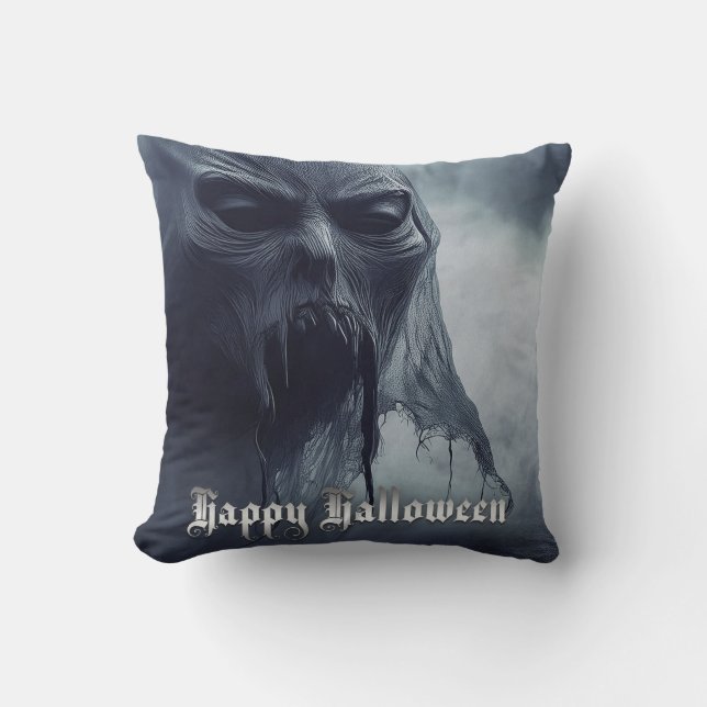 Black ghost in a hellish landscape - Halloween Throw Pillow (Front)