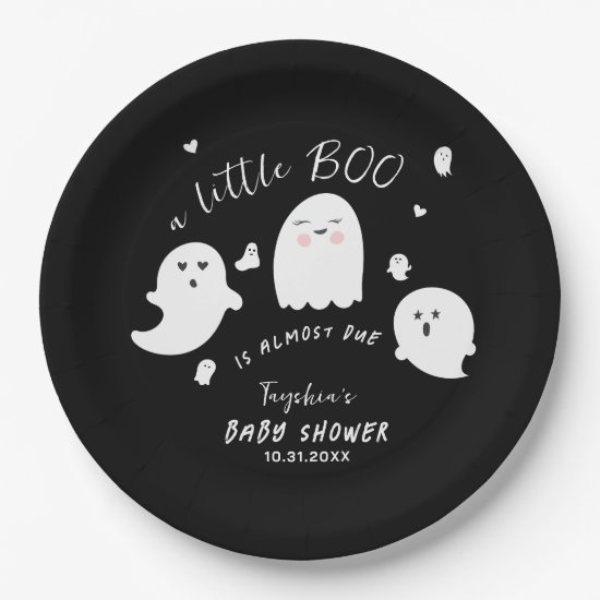 Black Ghost Little Boo Halloween Baby Shower Paper Plates