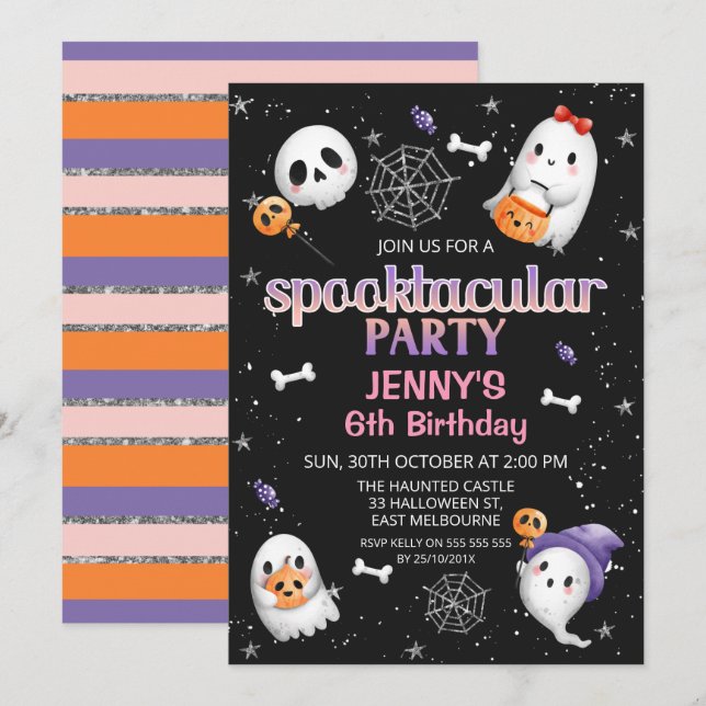 Black Ghosts Halloween Spooktacular Party Birthday Invitation (Front/Back)