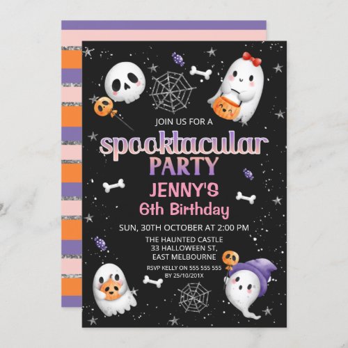 Black Ghosts Halloween Spooktacular Party Birthday Invitation